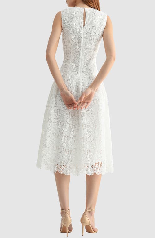 Mila Mae Floral Embroidered Sleeveless Midi Dress In White