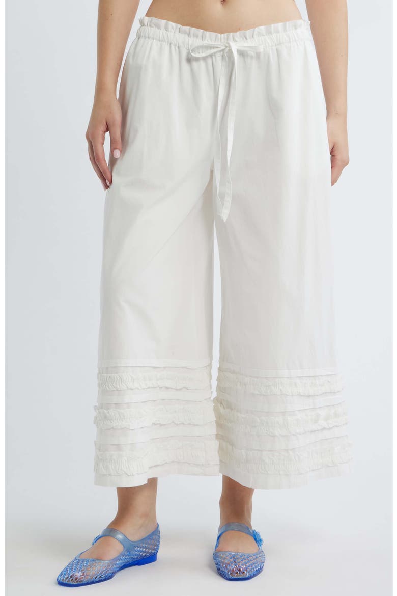 Florintina Ruffle Bloomers Crop Wide Leg Pants, Main, color, WHITE