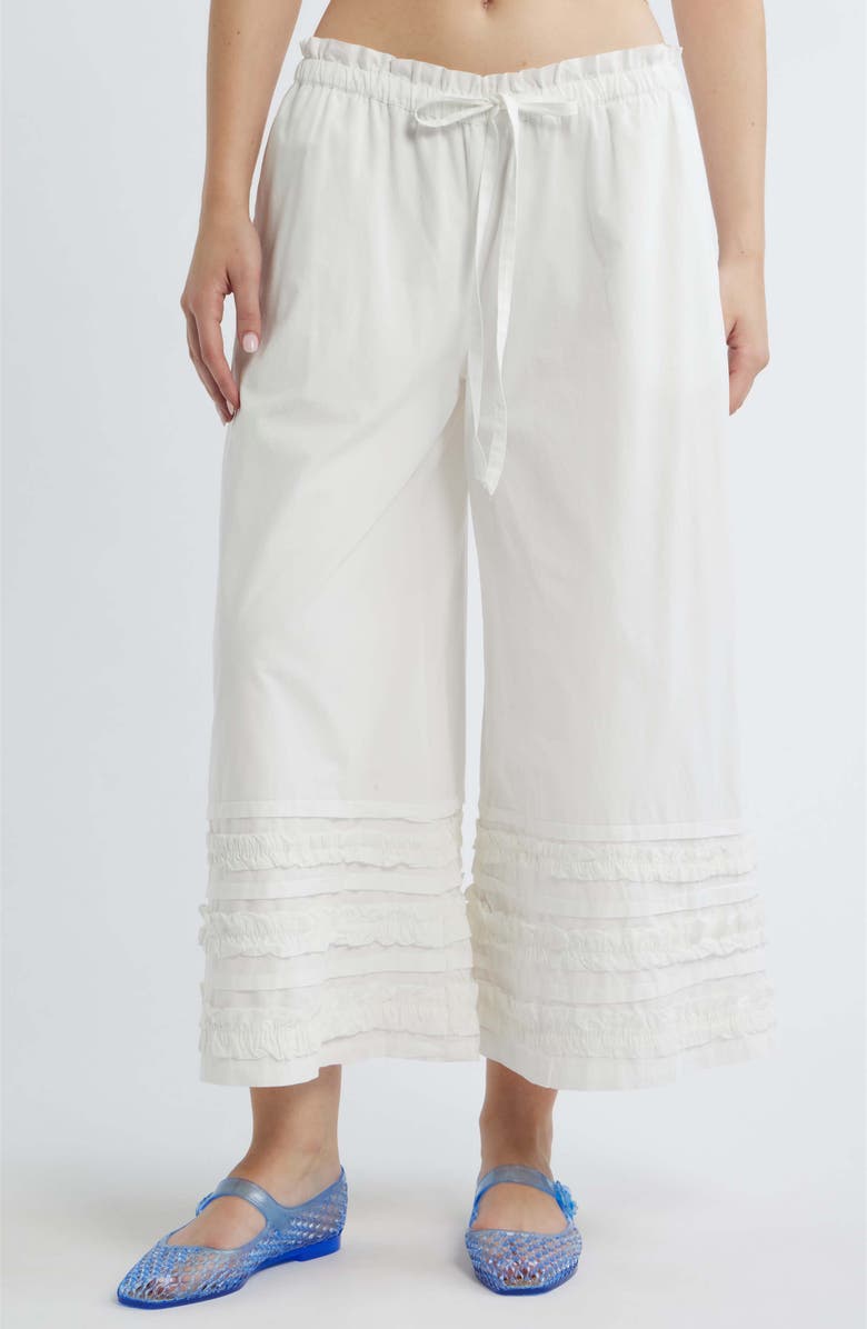 Damson Madder Florintina Ruffle Bloomers Crop Wide Leg Pants, Main, color, White