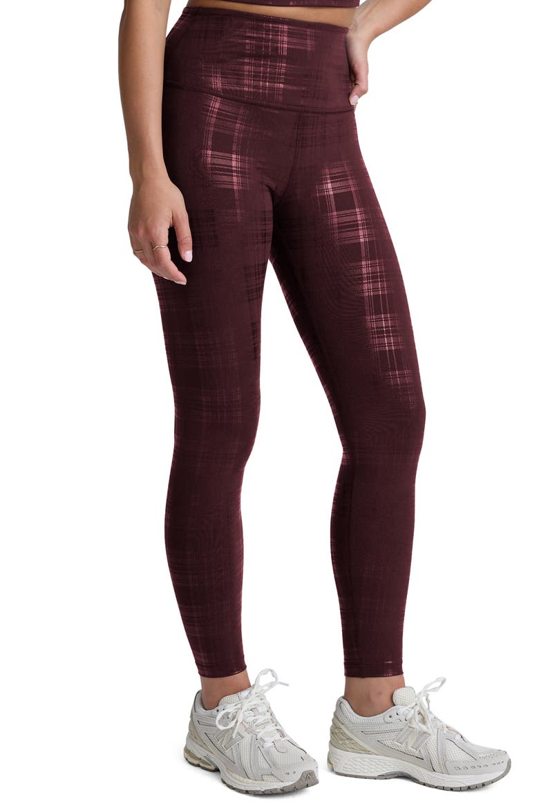 High Waist Midi Leggings, Alternate, color, PLAID FOIL BURGUNDY