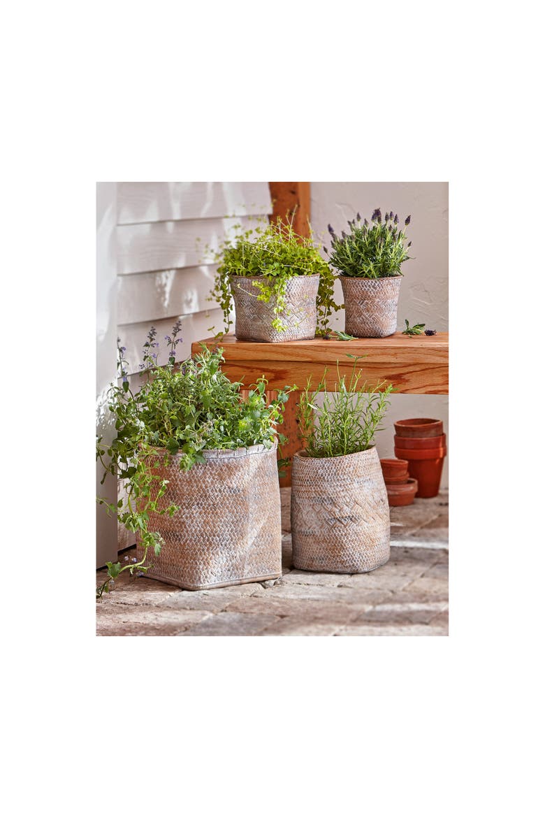 Tulum Whitewash Cement Basket Planter Small for Indoor Plants, Alternate, color, Beige