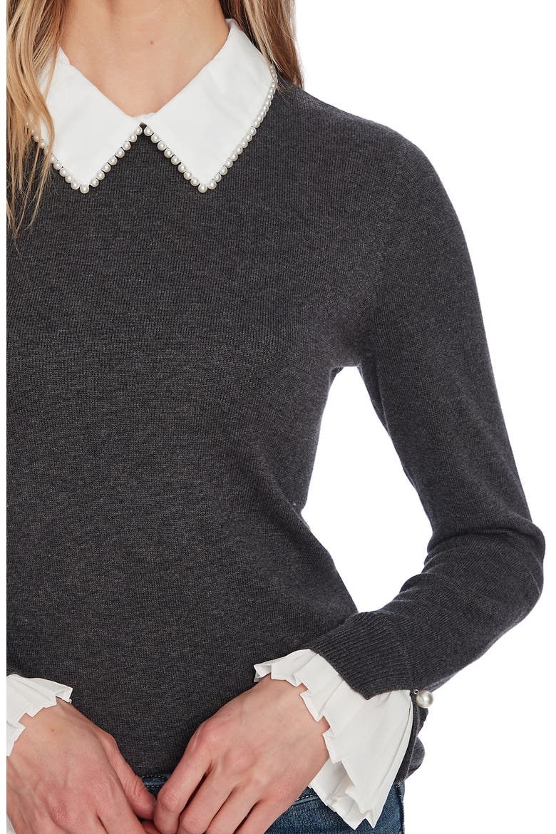Imitation Pearl Peter Pan Collar Cotton Sweater, Alternate, color, HEATHER GREY