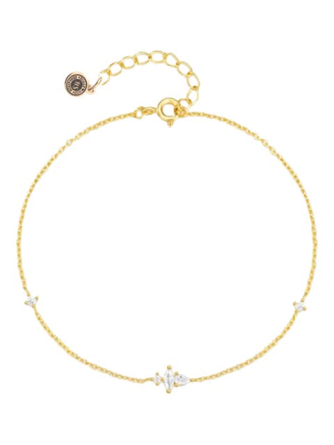 Lunar Bliss Dainty Cable Chain Bracelet with Marquise, Pear, and Round Cut Cubic Zirconia Accents