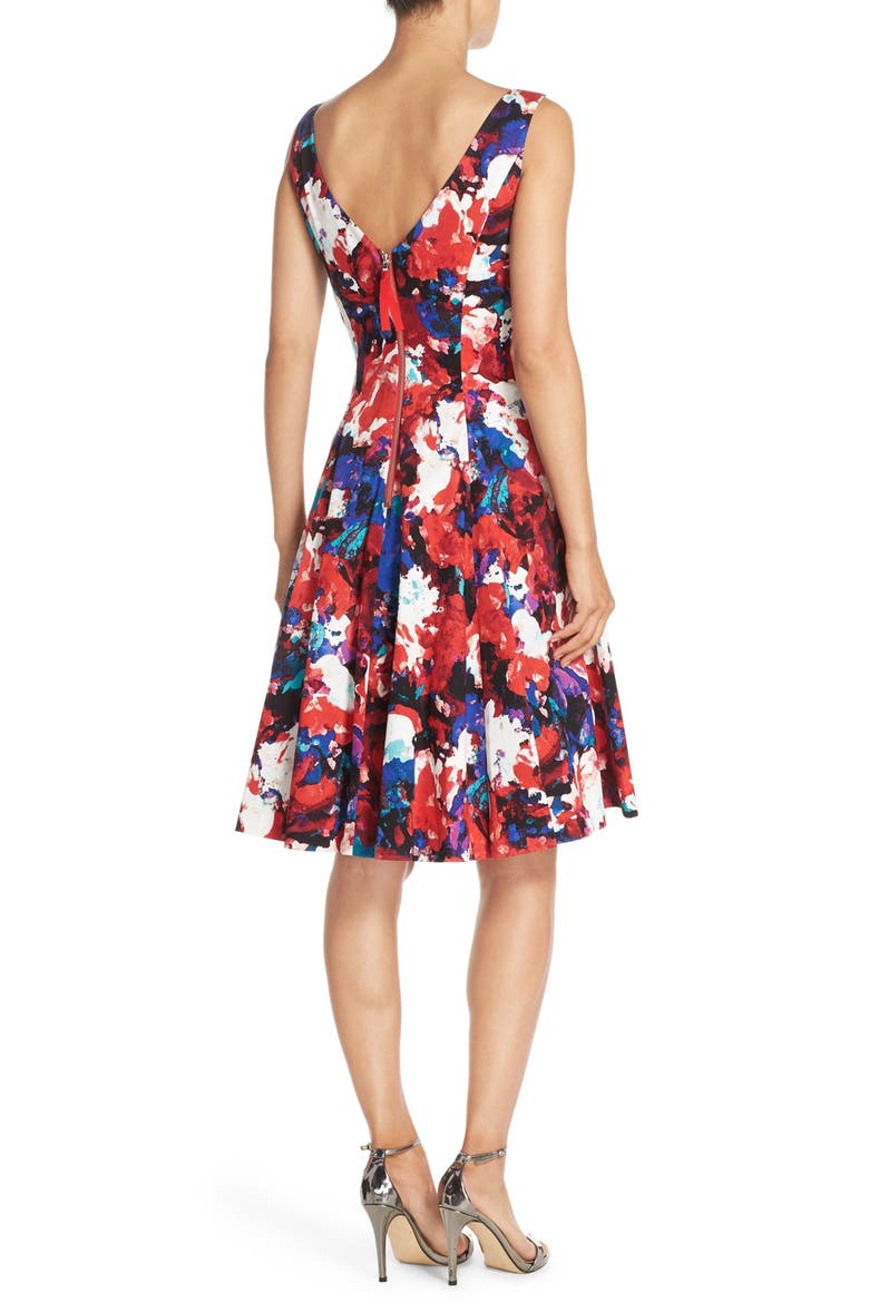 Print Stretch Cotton Sateen Fit & Flare Dress, Alternate, color, SOFT WHITE/ RED