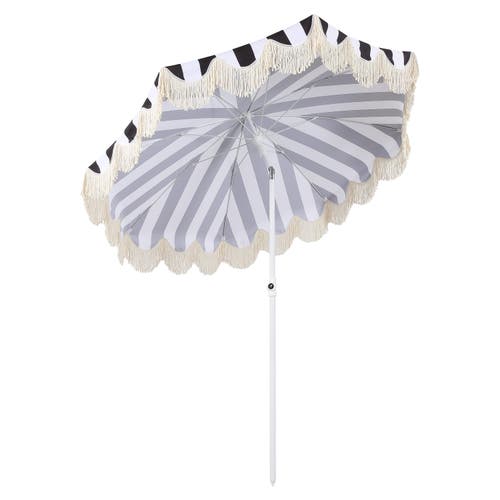 Jonathan Y Mariner 6.5 Ft. Classic Cottage Fringe Tassel Market Beach Umbrella With Push Button Tilt In Brown