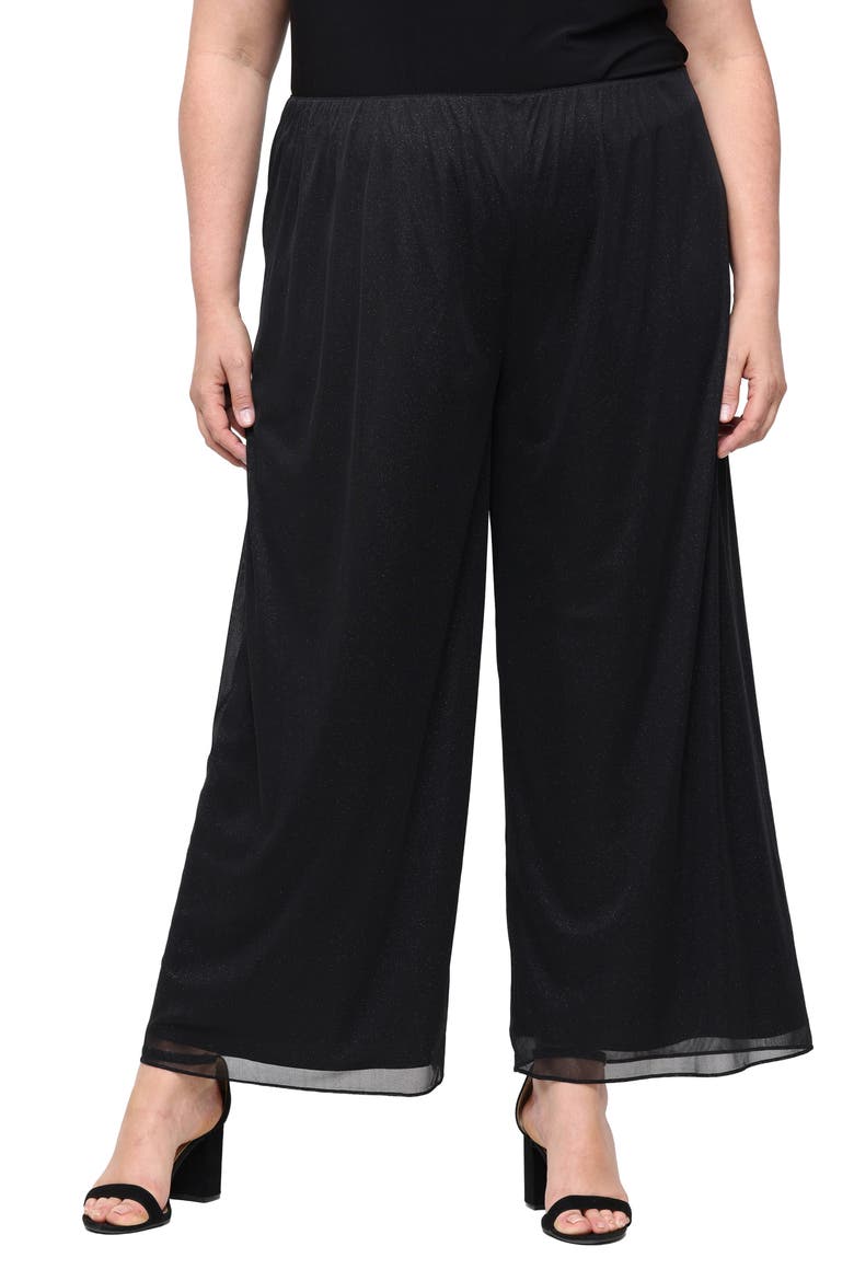Glitter Mesh Wide Leg Pants, Main, color, BLACK