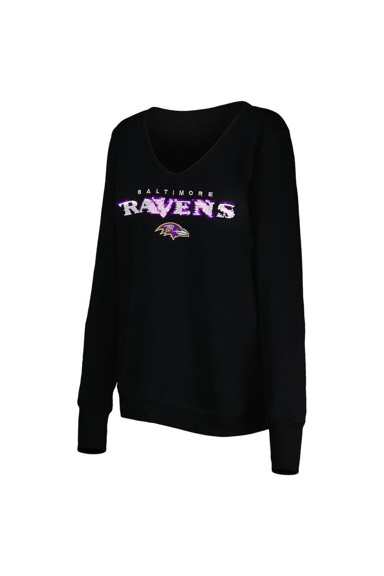 Women's Cuce Black Baltimore Ravens Sequin Logo V-Neck Pullover Sweatshirt, Alternate, color, Black