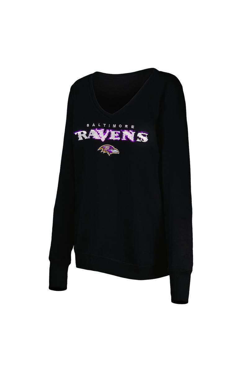 CUCE Women's Cuce Black Baltimore Ravens Sequin Logo V-Neck Pullover Sweatshirt, Alternate, color, 