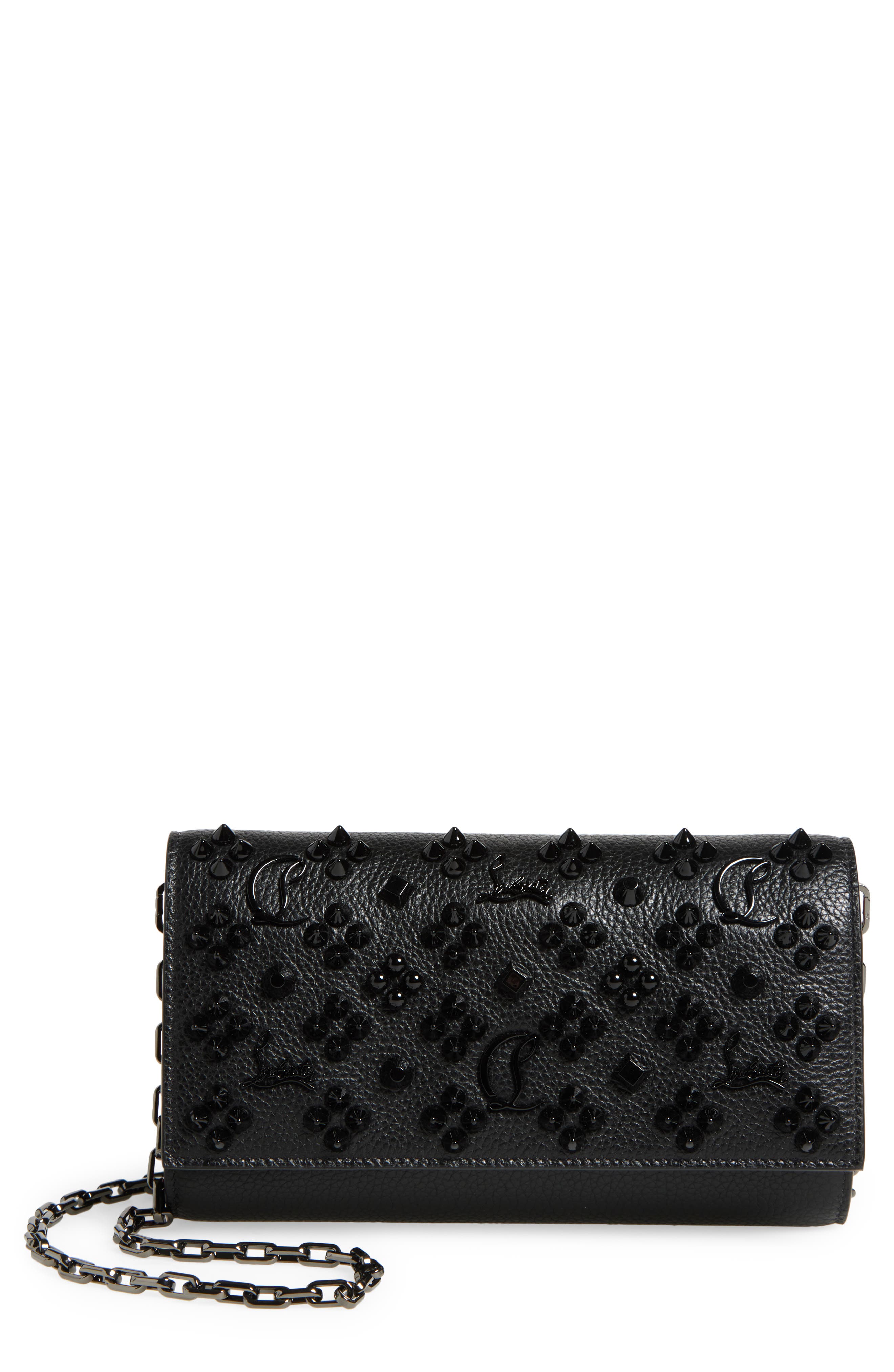 Christian Louboutin Paloma Leather Clutch, Main, color, Black