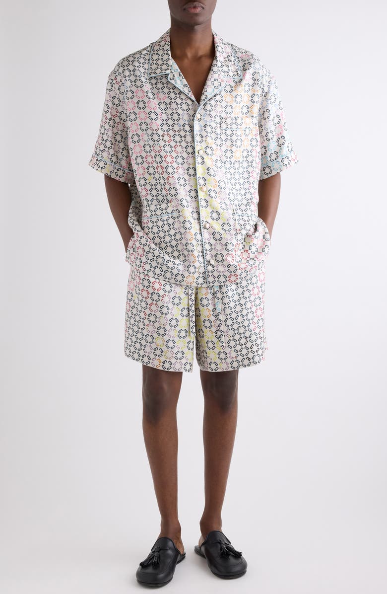 Givenchy Monogram 72 Print Silk Pajama Shorts, Alternate, color, White Multicolored