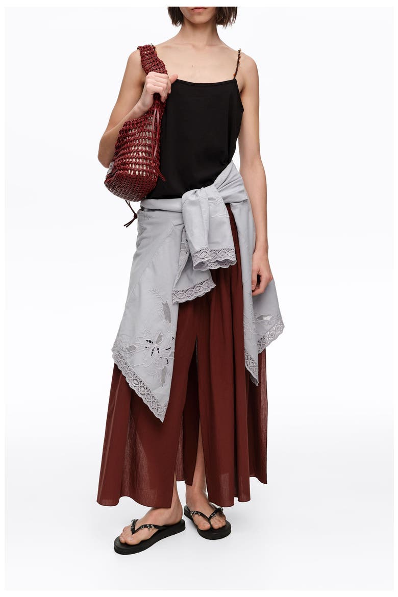 Flared Cotton Midi Skirt, Alternate, color, BROWN