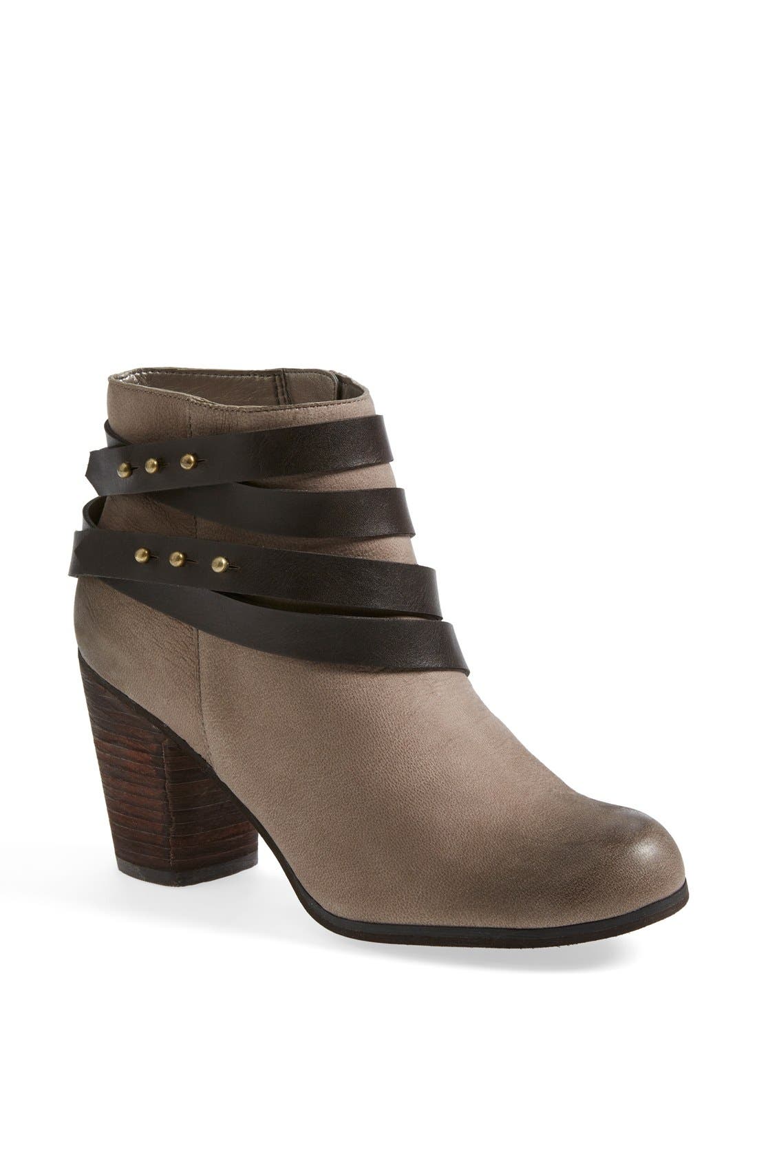 'Train' Wrap Belted Bootie, Main, color, TAUPE/ CHOCOLATE