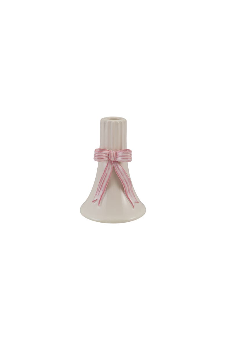 Stoneware Bow Taper Holder, Main, color, White and Pink