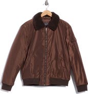 Slate & Stone Nylon Flight Jacket with Faux Shearling Collar