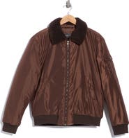 Slate & Stone Nylon Flight Jacket with Faux Shearling Collar