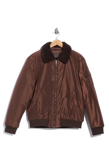Slate & Stone Nylon Flight Jacket With Faux Shearling Collar In Brown
