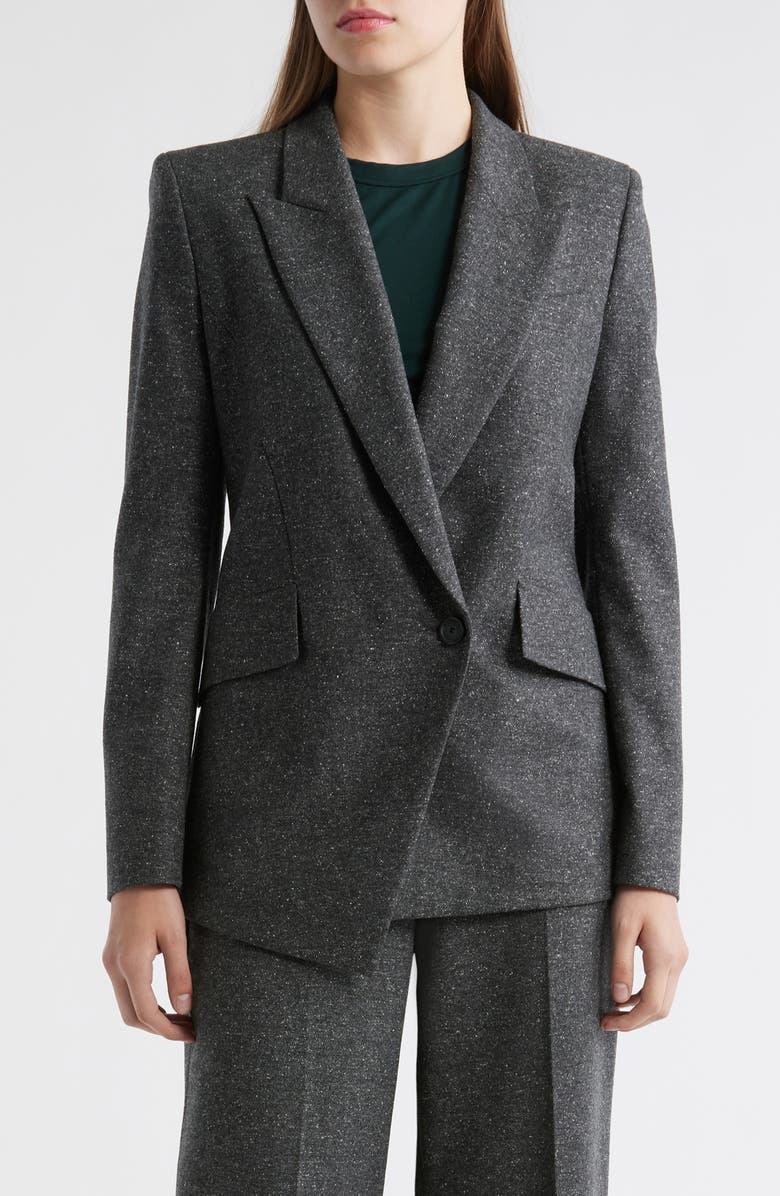 BOSS Jarinah Asymmetric Wool Blend Blazer, Main, color, Charcoal Slub