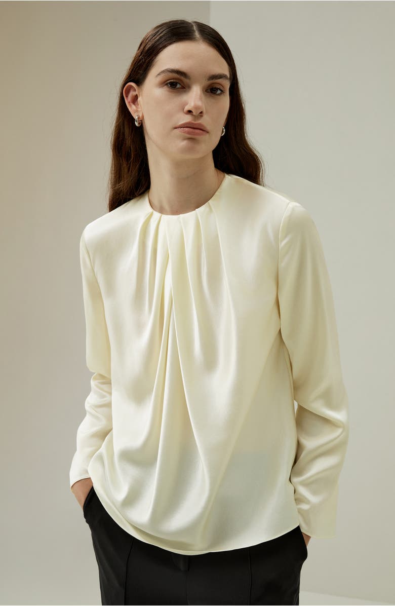 Lilysilk Silk Ruched-Neck Top, Alternate, color, Lily White