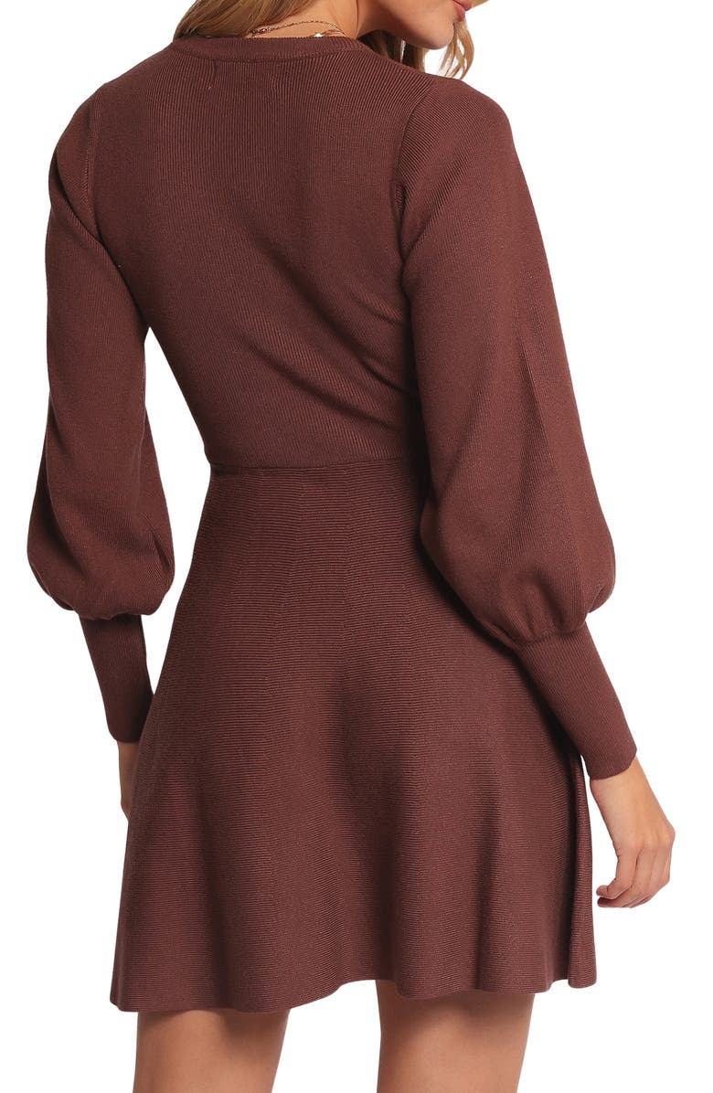 Petal & Pup Gigi Long Sleeve Fit & Flare Sweater Minidress, Alternate, color, Brown
