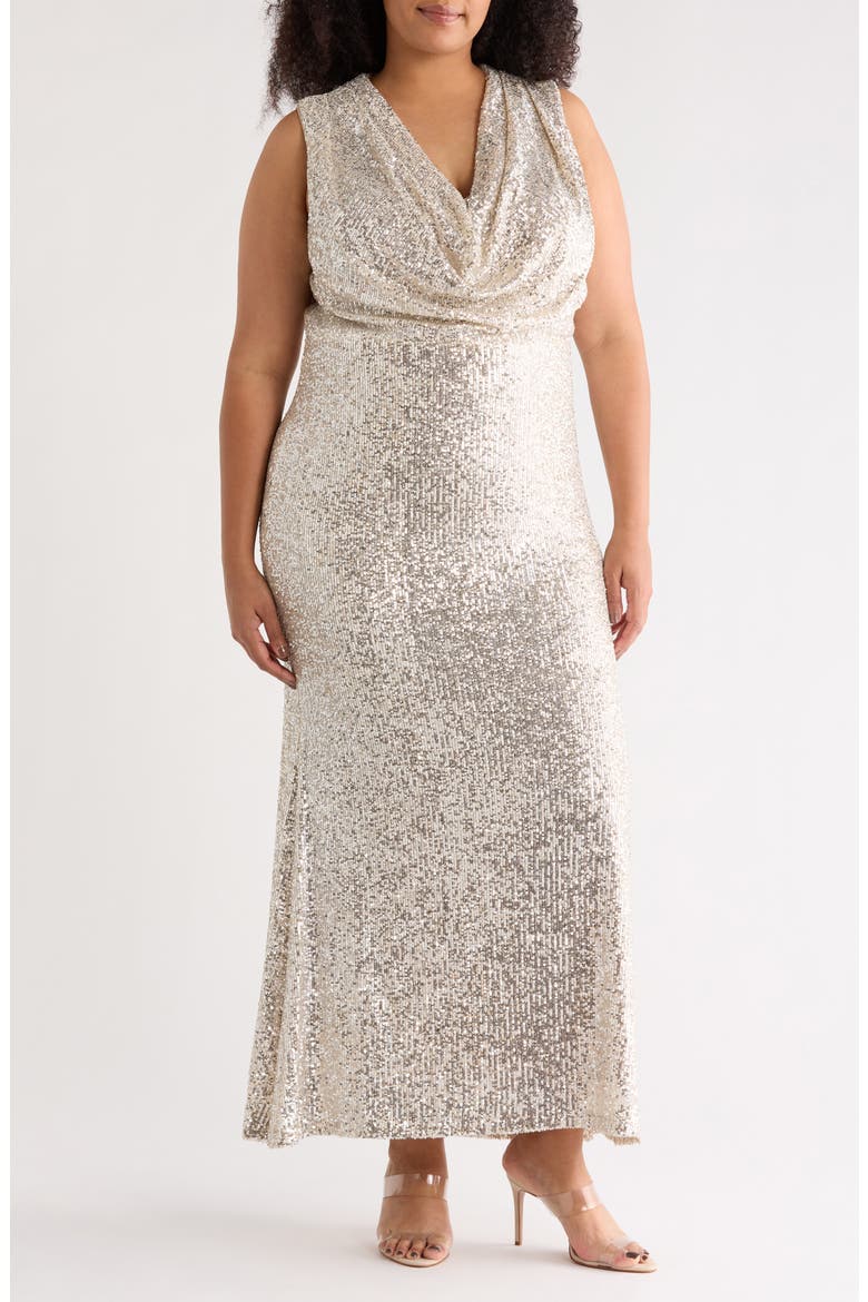 Sleeveless Sequin Gown, Main, color, SILVER