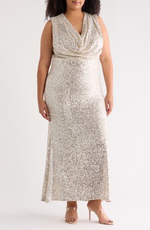 Sleeveless Sequin Gown (Plus)