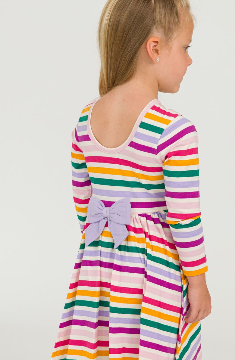 RuffleButts Colorful Rainbow Stripe Long Sleeve Skater Dress, Alternate, color, White