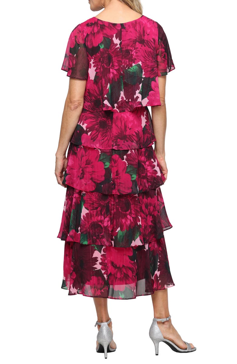 SL FASHIONS Floral Print Ruffle Chiffon Midi Dress, Alternate, color, Pink Multi