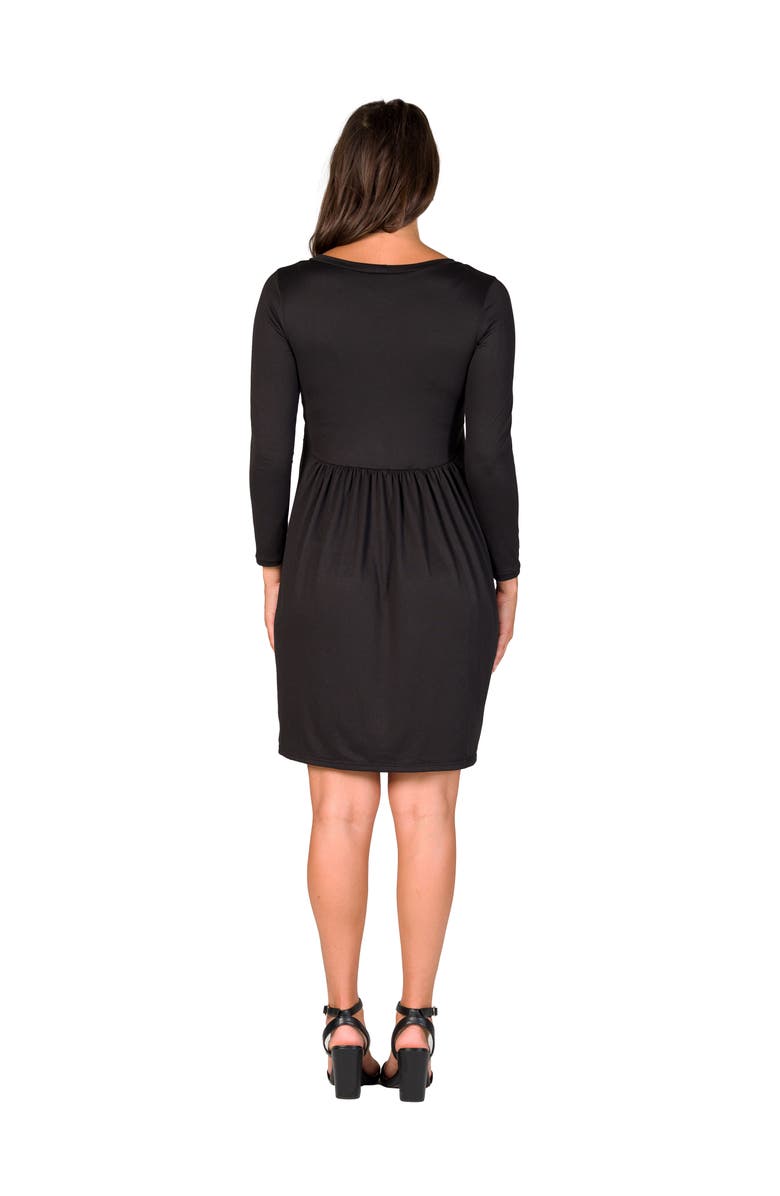 24seven Comfort Apparel Long Sleeve Babydoll Knee Length Dress, Alternate, color, Black