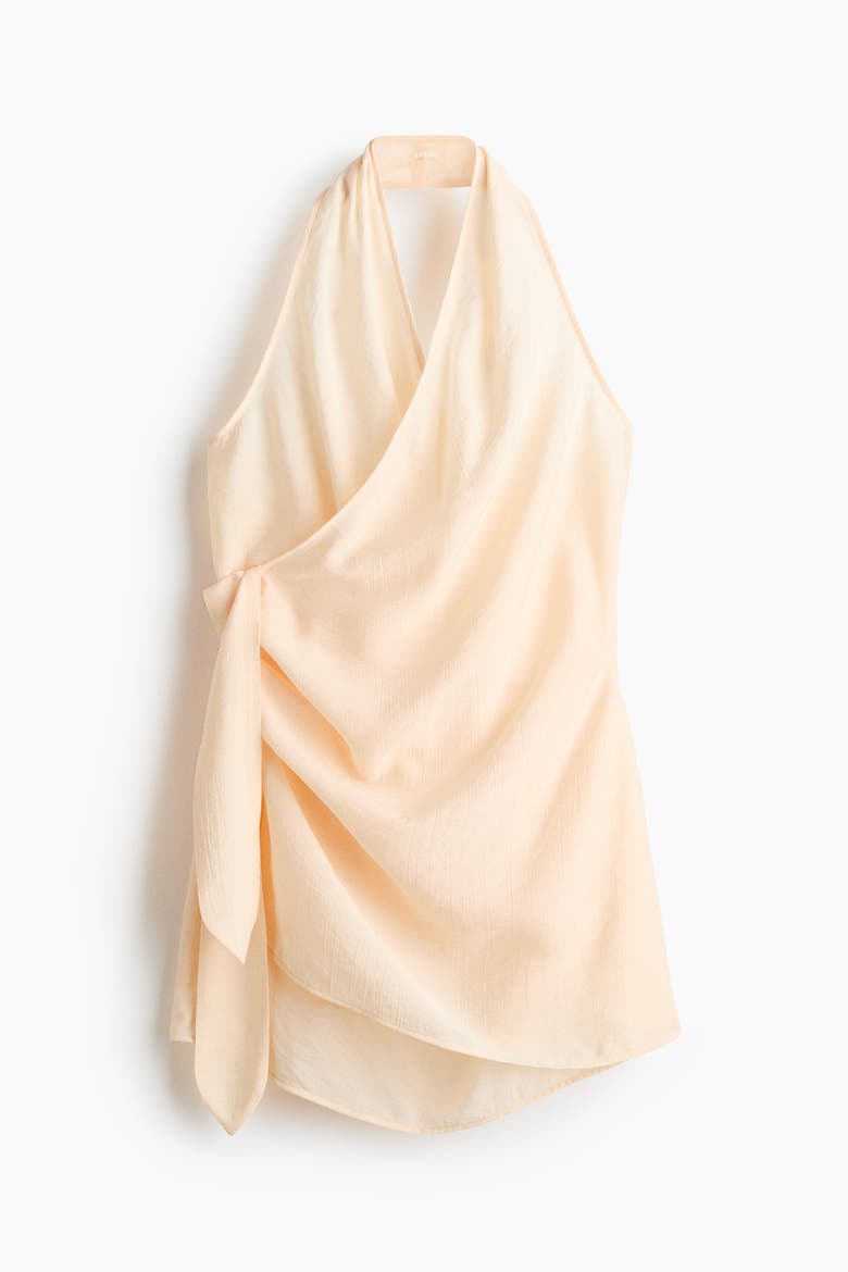 Halterneck Wrapover Beach Dress, Alternate, color, Pale apricot