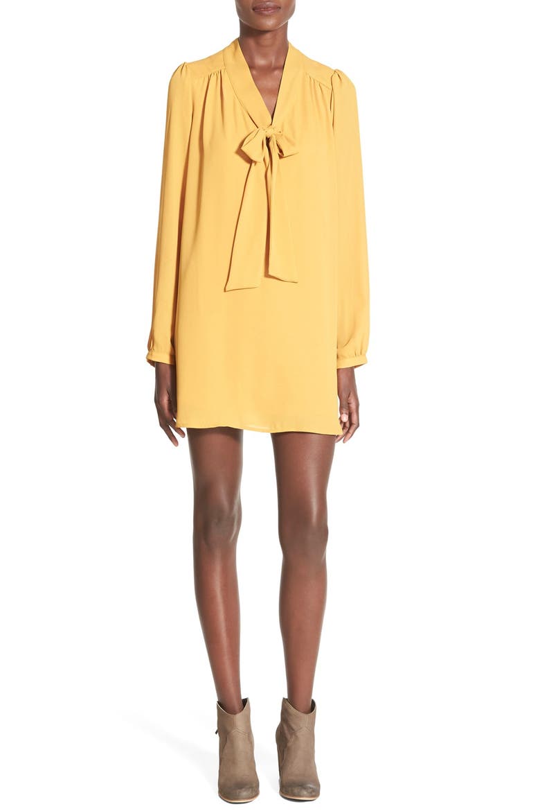 Tie Neck Shift Dress, Main, color, MUSTARD