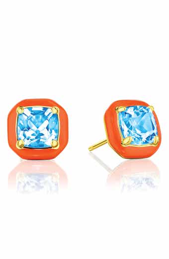 House of Frosted Orange Enamel & Blue Topaz Stud Earrings
