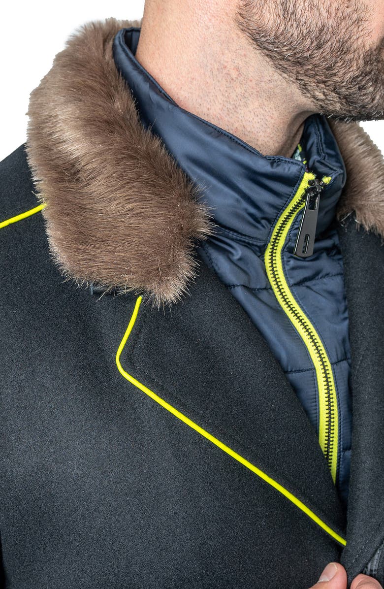 Maceoo Captainvolt Faux Fur Trim Wool Peacoat, Alternate, color,