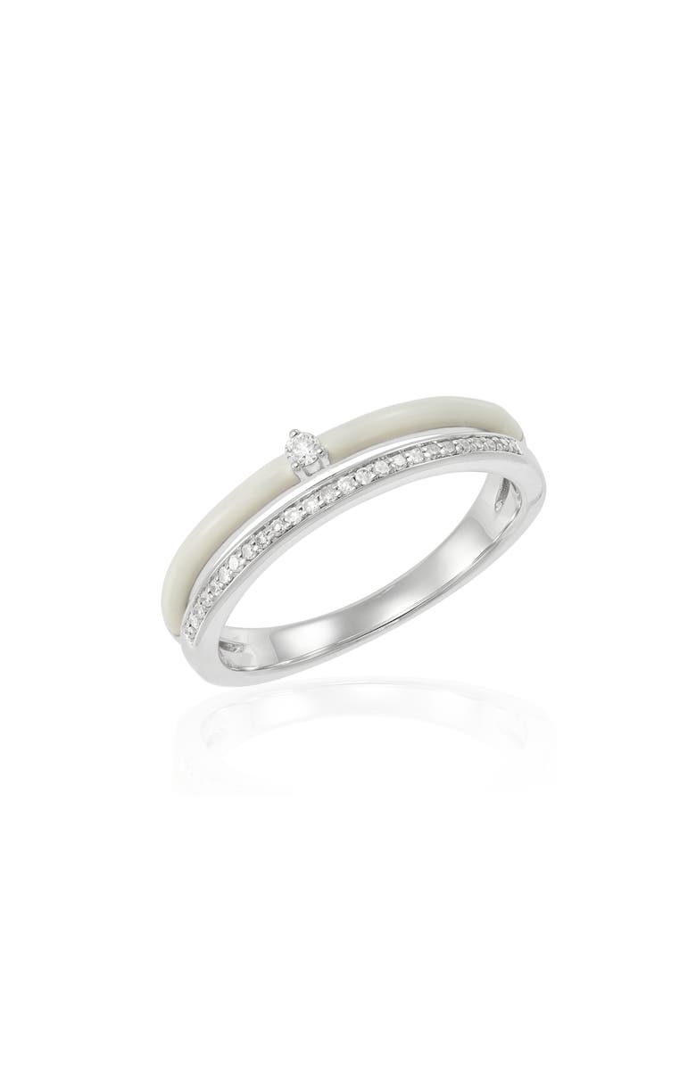 Frankie & Zoe Diamond & Enamel Stacked Band Ring, Main, color, White Gold