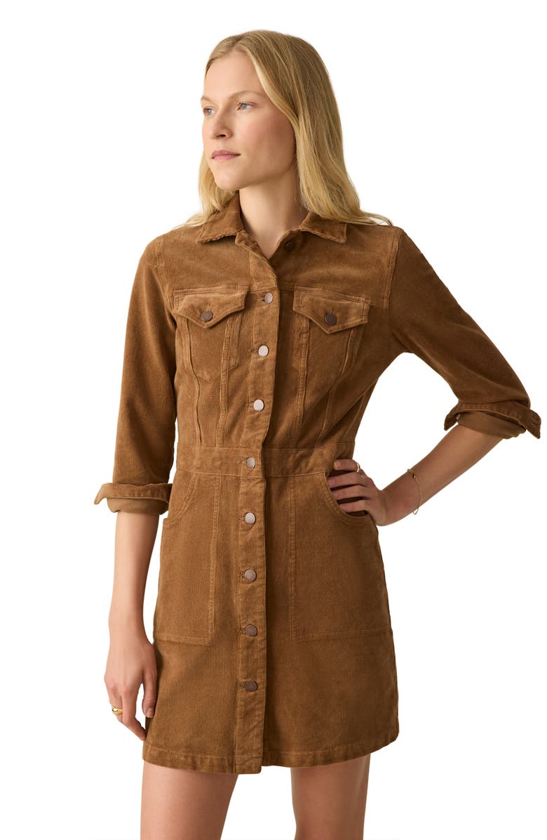 Faherty Michelle Long Sleeve Stretch Corduroy Shirtdress, Alternate, color, Corduroy Brown