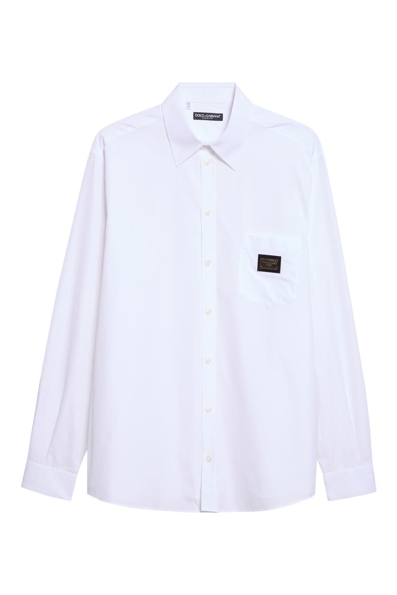 Logo Plaque Button-Up Shirt, Main, color, W0800 BIANCO OTTICO