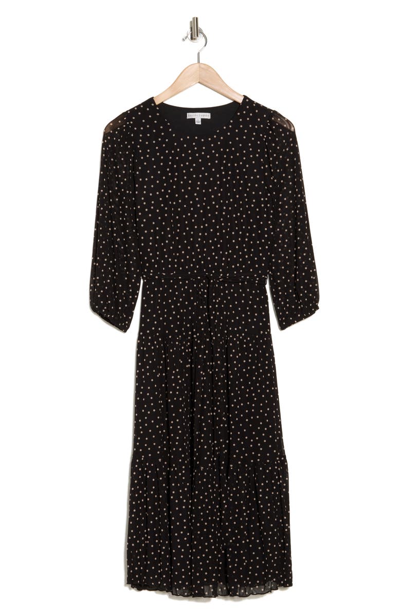 SANDRA DARREN Polka Dot Tiered Mesh Midi Dress, Alternate, color, 