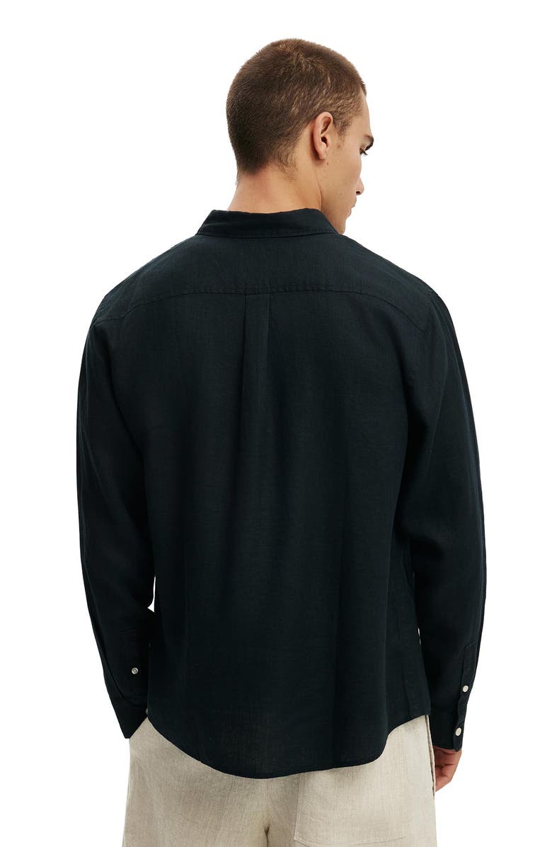 Cotton On Men's Relaxed Linen Long Sleeve Shirt, Alternate, color, Faded Black