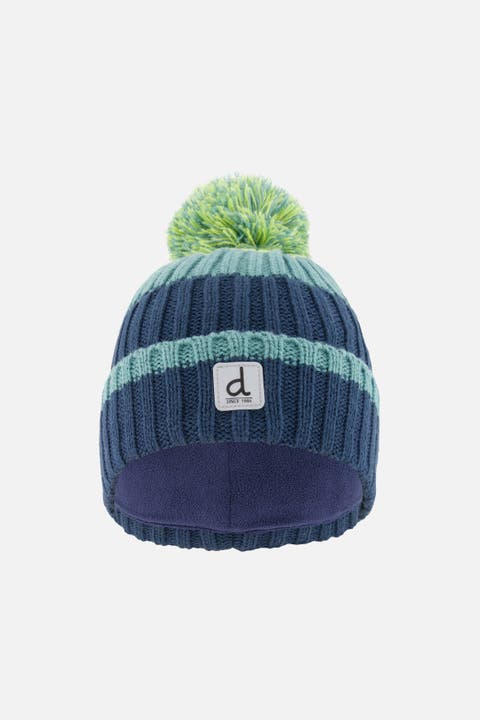 Colorblock Jacquard Fleece-Lined Knit Hat with Pompom
