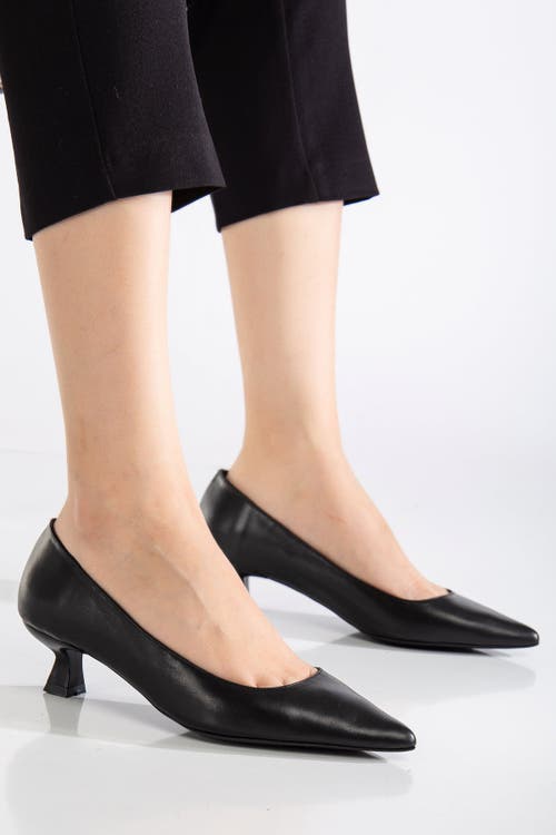 Forever & Always Shoes Helly Kitten Heel Leather Stiletto Pumps