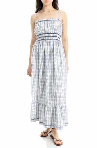 Windowpane Check Smocked Maxi Dress