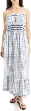 MAX STUDIO Windowpane Check Smocked Maxi Dress