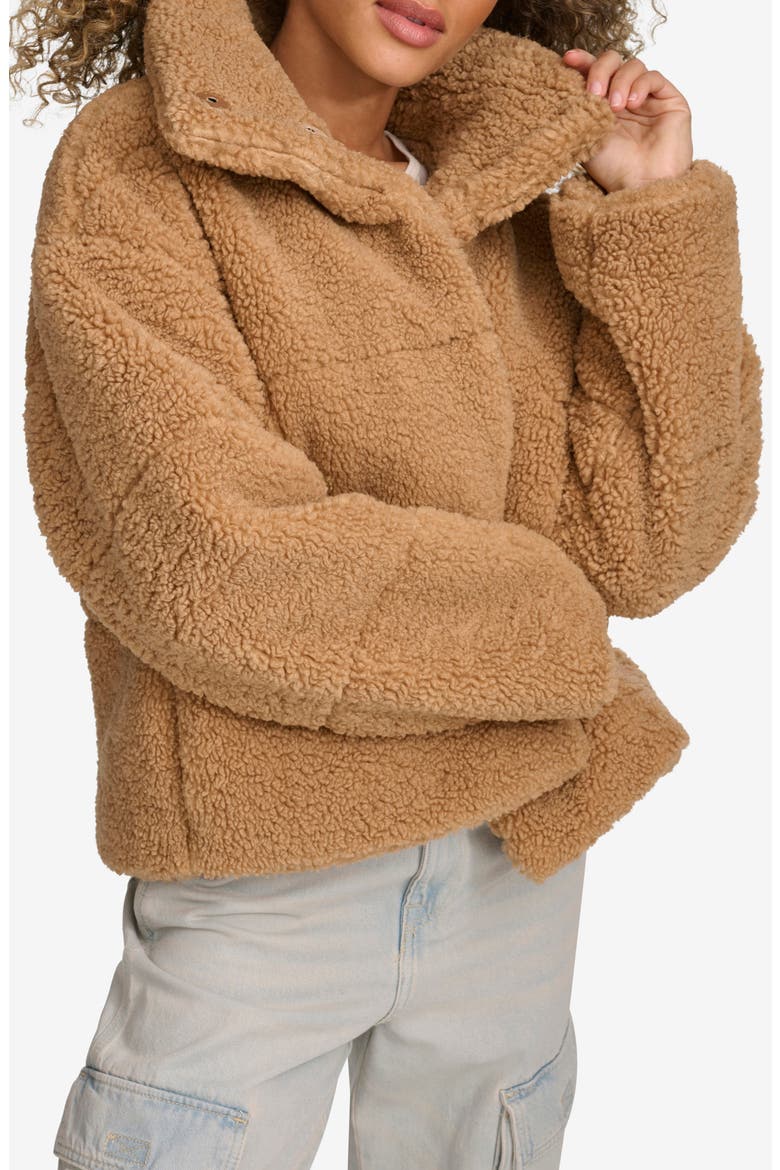 Quilted Faux Fur Short Teddy Jacket, Alternate, color, CHESTNUT