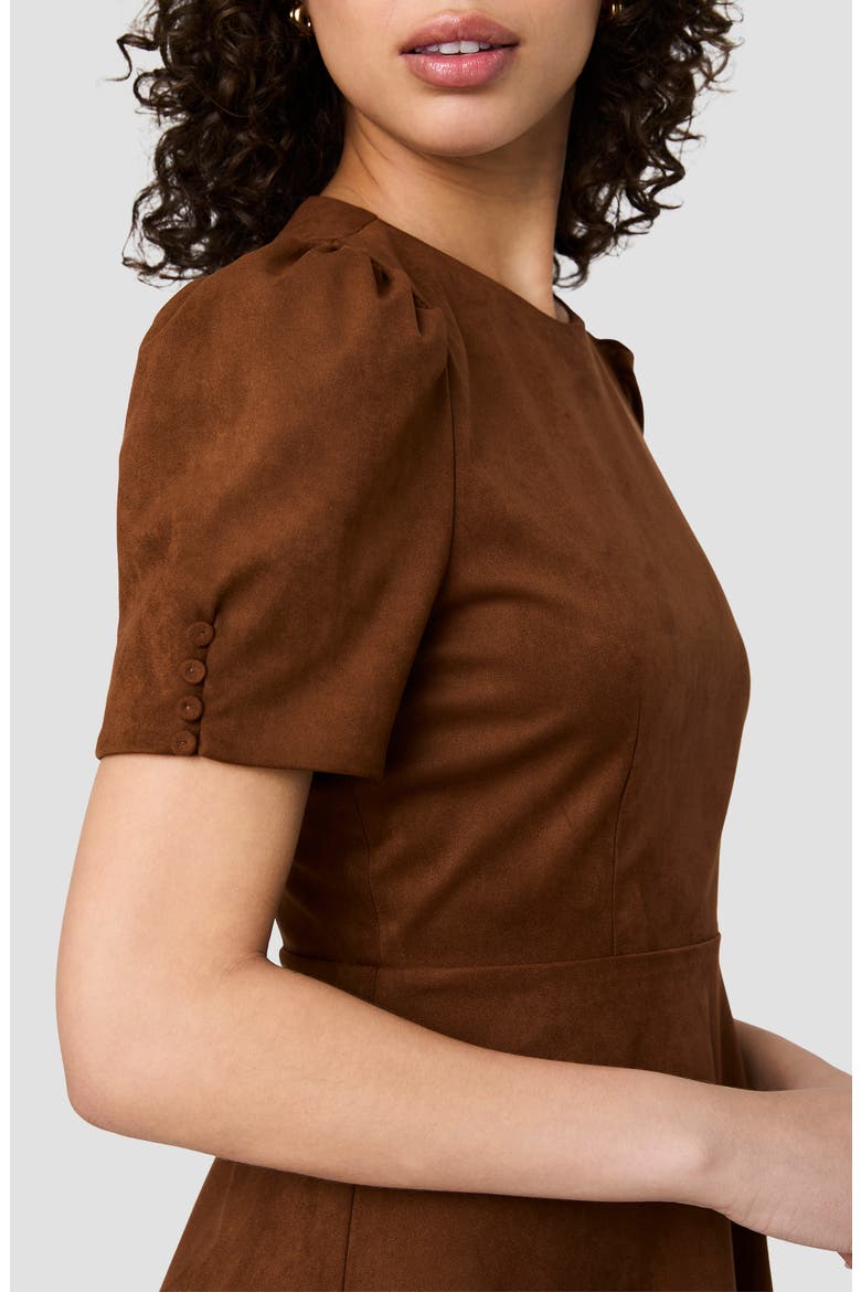 Sonja Short Sleeve Faux Suede Fit & Flare Minidress, Alternate, color, CHESTNUT BROWN