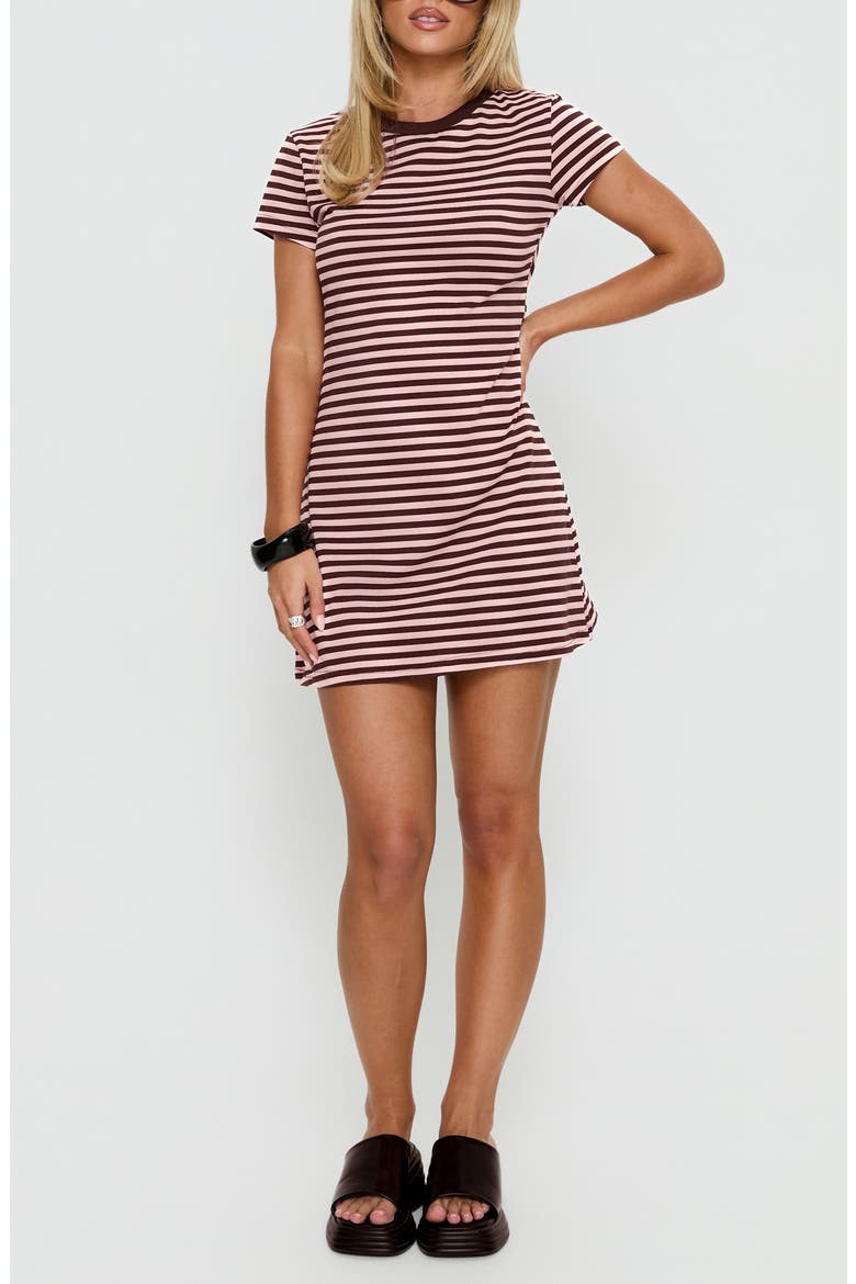 Settle Down T-Shirt Dress, Main, color, PINK / BROWN STRIPE