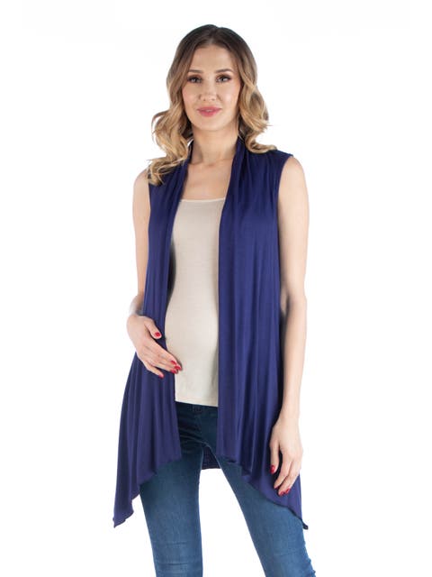 Maternity Draped Open Front Sleeveless Cardigan