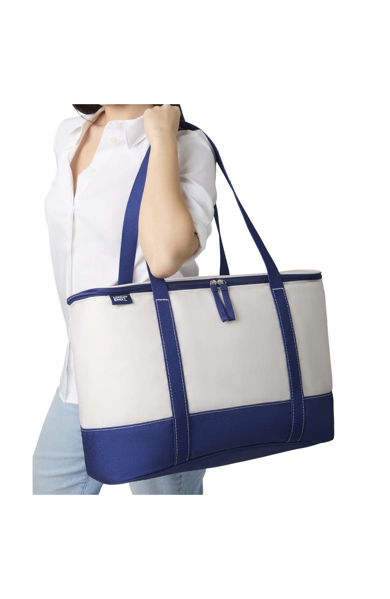 Lands' End Rectangular Large Cooler Bag Insulated 8 Gal, Canvas Soft Cooler with Tote Handles and Zip Closure, Alternate, color, Navy