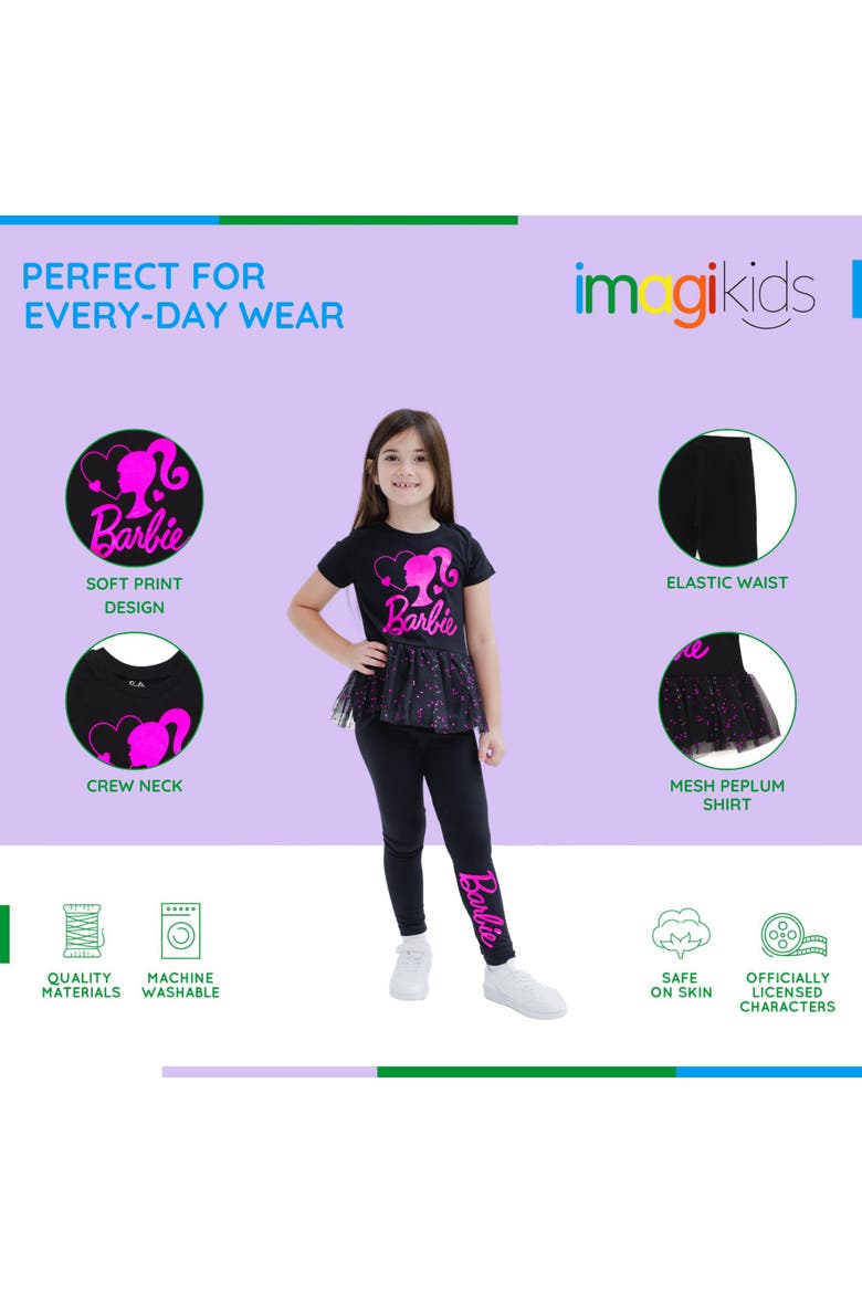 2-Piece Peplum Tee and Leggings Set, Alternate, color, Black Pink Foil
