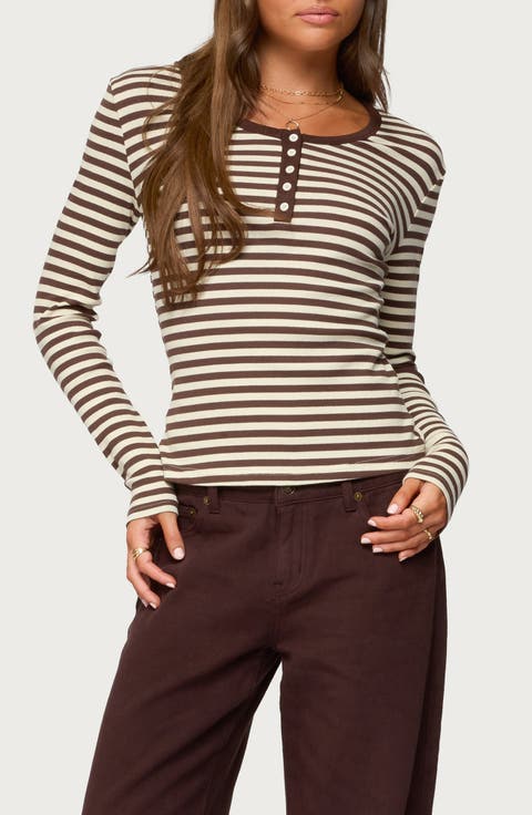 Roma Stripe Rib Henley Top
