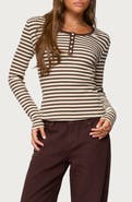 EDIKTED Roma Stripe Rib Henley Top