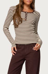 EDIKTED Roma Stripe Rib Henley Top